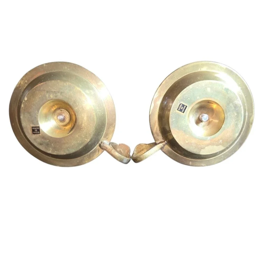 Vintage‎ Made In India Pair Of Wood & Brass Chambersticks 4.5